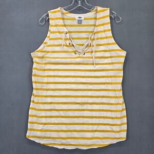 Old Navy Yellow Mustard Shirt Off White Stripe Sleeveless Tie V-Neck Top Women L